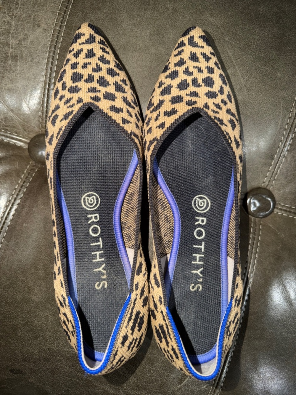 Rothy's Leopard Print Pointed Toe Flats - Tan/Black